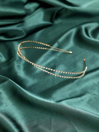 1 قطعة شريط رأس أنيق فاخر مزدوج الطبقات بتصميم متقاطع مرصع بالراين من سبيكة معدنية رفيع، إكسسوار شعر أنيق متعدد الاستخدامات، شريط شعر للنساء