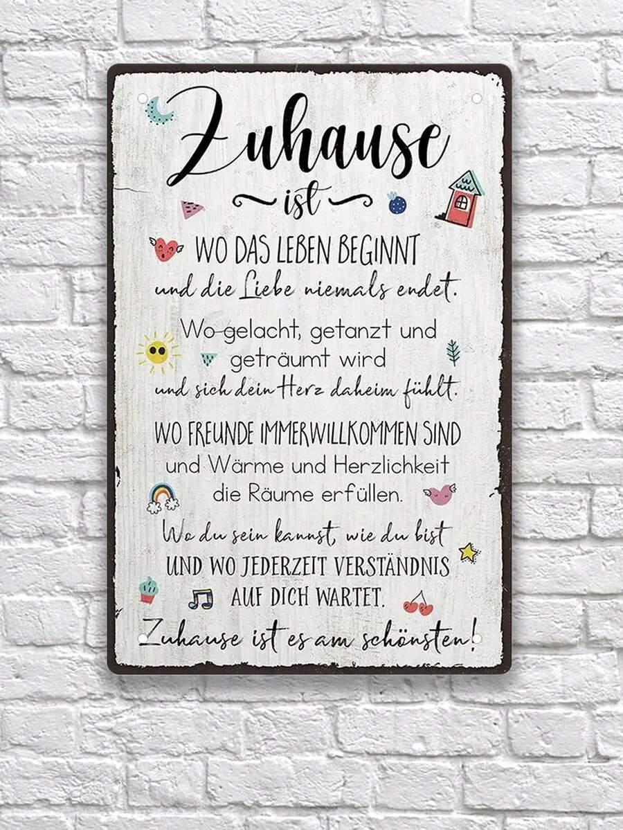 1入裝有德文書寫 Zuhause Ist Wo Das Leben Beginnt 的金屬牌,8x12英寸的鄉村風格的牆面標牌,適用於家居裝飾,是送給朋友、父母和戀人的禮物 - 彩色 - 查看 1