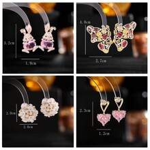 1pair Simple & Cute Butterfly & Rabbit & Heart Shaped Earrings, Ideal For Friend And Girls As Birthday, Holiday Gift - Multicolor - View 6