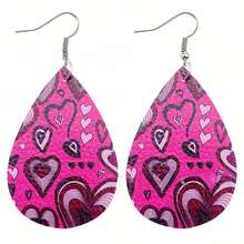 A Pair Valentine's Day Pu Leather Earrings With Double-Sided Printed Heart Pattern - Earrings - View 13