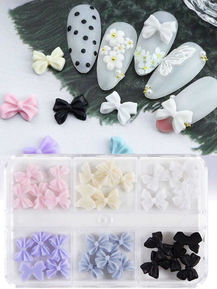 30pcs Cute Resin Bowknot & Rhinestone Nail Art Pendant Decoration, Suitable For Diy Korean Nail Art Design, Ladies' Nail Salon Products Nail Charms Nail Gems Nail Supplies - Multicolor - View 1