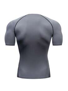 Boyfriend Style Men's Sports & Fitness Slim Fit Moisture Wicking Round Neck Short Sleeve, Solid Color Training Workout & Running Compression Top Gym Clothes Boyfriend Style Men Spring Tops Basic T Shirt Compression Shirt Summer - Dark Grey - View 3