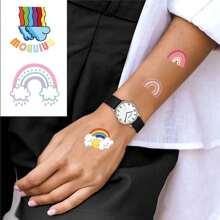100款風格（10貼）彩虹暫時性紋身貼紙,可愛的卡通美學貼紙,理想的diy、獎勵、兒童青少年成年人萬聖節聖誕生日派對用品、裝飾和禮品 - 彩色 - 查看 5