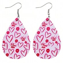A Pair Valentine's Day Pu Leather Earrings With Double-Sided Printed Heart Pattern - Earrings - View 15