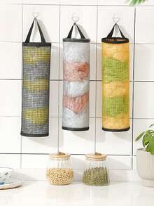 1pc Hanging Garbage Bag Storage Bag, Kitchen Wall Mount Storage Pouch, Plastic Bag Organizer For Collecting Miscellaneous Storage Items - Grey - View 6