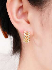 1 Pair Children Elegant Leaf Cubic Zirconia Hoop Earrings For Girls Gifts For Daily Decoration For Party Jewelry Birthday Gift