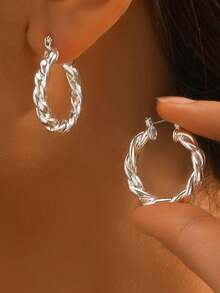 Classic Versatile Large Twisted Round Earrings With Sisal Rope For Women's Daily Wear - 31*29mm - View 2