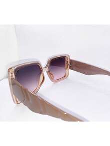 1入組女性時尚超大框方形太陽眼鏡,附眼鏡盒,粉色框架 - 淺灰紫 - 查看 3
