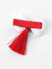 2入組兒童髮飾，紅色可愛的蝴蝶結流蘇裝飾鱷魚夾，帶有緞帶邊緣 - 彩色 - 查看 7