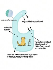 6入組卡通印花防水圍兜,男女兒童適用,可調節扣環,適用於任何季節 - 白色 - 查看 4