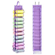 打底褲收納袋收納掛架可容納24條打底褲或襯衫牛仔褲隔層收納掛架，可摺疊的打底褲組織者衣服便攜式壁橱卷筒架學校組織者袋教師收納袋 - 紫色 - 查看 1