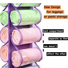 打底褲收納袋收納掛架可容納24條打底褲或襯衫牛仔褲隔層收納掛架，可摺疊的打底褲組織者衣服便攜式壁橱卷筒架學校組織者袋教師收納袋 - 紫色 - 查看 4