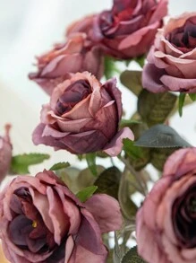 2入組歐式復古風格人造玫瑰花束,可用於家居裝飾、飯廳、臥室、花瓶裝飾、戶外花園、diy攝影道具、新娘手捧花、手腕花材、生日派對裝飾、情人節禮物和新年禮物 - 玫瑰紅 - 查看 5