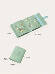 Functional Jewelry Storage Roll Portable Earring Bag Travel Bracelet Ear Stud Jewelry Organizer - Green - View 4