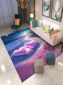 1pc Modern Luxury Style Romantic Beach Themed Heart Pattern Decorative Rug For Living Room, Bedroom, Study, Office, Etc. - Multicolor - View 1