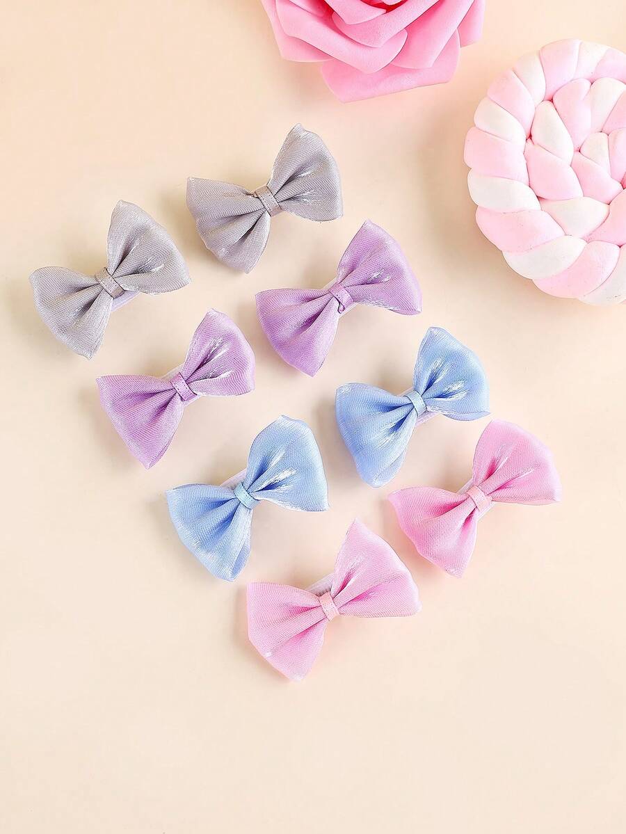 8入組女士防滑迷你髮箍,藍色、紫色、粉色、灰色紗布bb髮夾,女士時尚髮飾配件。 - 彩色 - 查看 1