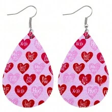 A Pair Valentine's Day Pu Leather Earrings With Double-Sided Printed Heart Pattern - Earrings - View 18
