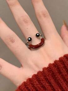 1pc Fashionable Ugly Cute Smiling Face Open Ring - Multicolor - View 1