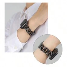 Metallic Bling Denim Watch Band With Diamond Decoration Compatible With Apple Watch 5/6/7/8 Ultra Series - Rose Gold - View 10