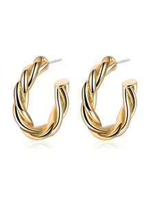 個性化簡約c形扭結耳環,適合女性日常佩戴 - 27*27mm - 查看 1