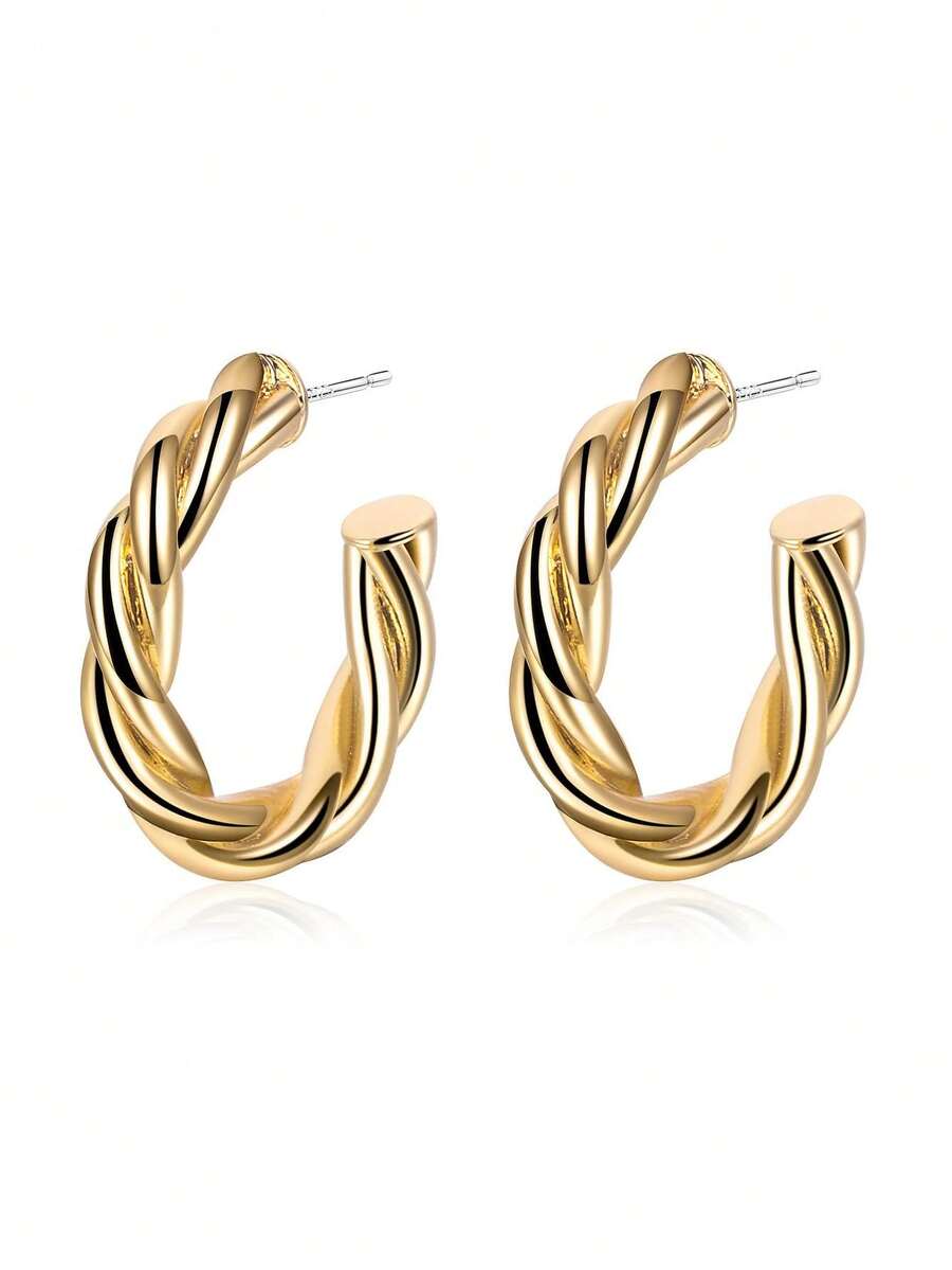 個性化簡約c形扭結耳環,適合女性日常佩戴 - 27*27mm - 查看 1