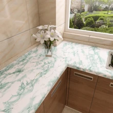 1 卷加厚綠色印花自黏 Pvc 防潮防水壁紙適用於家居客廳臥室桌面裝飾,可拆卸可重複使用,15.7x196.85 英寸 - 綠色 - 查看 5