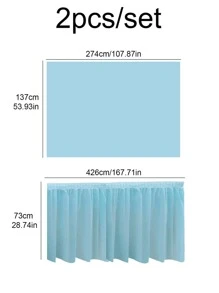 1 Set Rectangular Tablecloth And Tabletop Skirt, PEVA Waterproof, Oil-Proof, Stain-Resistant, Wedding & Party Decor, - Baby Blue - View 3