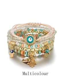 6pcs Bohemian Style Fashionable Elastic Beaded Bracelet, With Multiple Pendants, Perfect For Women Valentine's Day, Dating, Expressing Love, And Surprising Gifts - 0022 - View 10