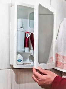 Armário plástico com espelho para banheiro - Branco - Visão 3