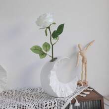 一支陶瓷花瓶,手工製作太陽和月亮造型工藝品,適用於客廳、臥室、餐廳、書房、咖啡店等家庭裝飾,是新年、情人節、母親節等節日的理想禮物 - 白色 - 查看 2