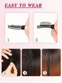 5 Pieces Black Grey Jacque Clip Braid Chemical Fiber Hair Extensions Suitable For Women Holidays And Daily Wear Clip Hair Braid Hair Extensions Accessories High Temperature Silk Chemical Fiber Extension For Christmas New Year Carnival Music Festival Use - Black - View 10