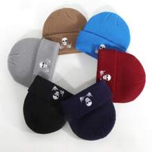 1pc Unisex Skull & Hand Gesture & 66 Embroidered Knitted Woolen Hat, Autumn/Winter, Simple Style, Casual & Warm & Hip-Hop & Street Style, Outdoor Sports, Halloween - Multicolor - View 1