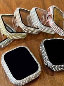 1个男女通用粉色时尚闪亮水晶钻石装饰二合一防摔超薄钢化玻璃保护壳，兼容 38/40/41/42/44/45/46mm，兼容 SE系列11/10/9/8/7/6/5/4/3/2/1，智能手表保护壳配件 - 粉色 - 查看 4