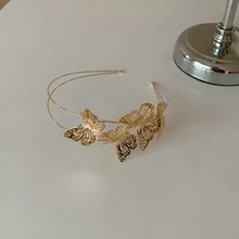 1入女性復古法式蝴蝶髮夾,金屬薄邊極簡頭箍髮飾,閃閃發光的金色蝴蝶髮夾,讓您即刻成為時尚代表! - 金色 - 查看 3
