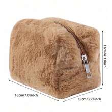 YANZAI Plush Candy Color Storage Bag Zipper Cosmetic Bags Women Female Travel Toiletry Organizer Girls Lipstick Bag Pouch Clutch - Khaki - View 2