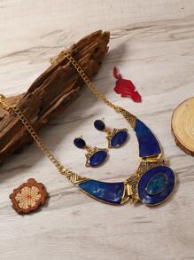 1 Set Of Metallic Vintage Style Drip Paint Jewelry Set, Consisting Of Necklace And Earrings, Perfect For Women To Wear Daily And As A Gift On Festivals, Minimalist Style - Colorful - View 9