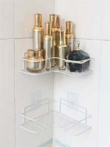 1pc Bathroom Storage Rack, Shower Shelf In White/Black, Non-Drilling Bathroom Tripod, Equipped With 2 Seamless Stickers Wall Mounted Makeup Table For Bathroom Or Kitchen Storage And Organizing Home Bathroom Decor Bathroom Accessories Bathroom Organizer Summer - Triangular Storage Rack - View 4