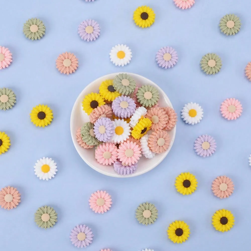 10/12/20pcs MultiColor Silicone Beads, Daisy Sunflower Monstera