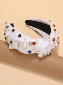 1入女士國慶日珍珠結扣頭帶 - 白色 - 查看 1