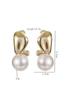 European And American Style Faux Pearl Copper Earrings, Fashionable Stud For Women's Daily Wear - Silver - View 2