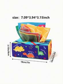 恐龍造型餐巾盒（附10片布餐巾和3片皺紋紙巾）,智力和耐撕的衛生紙盒,適用於手指鍛煉和娛樂 - 彩色 - 查看 3