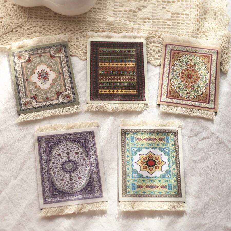 1/4/6pcs Bohemian Style Non-Slip Coasters, Retro Style Insulated Placemats, Photo Props