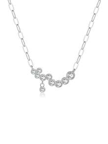 1 件奢华时尚 925 纯银不对称方晶锆石吊坠长链项链，适合女士，适合派对、生日或情人节礼物 - 銀色 - 查看 7