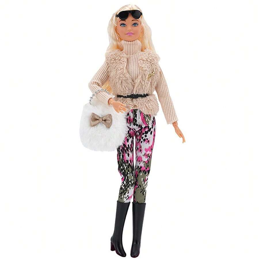 娃娃配件 40 件/套 = 4 套家庭配套服裝 + 1 套狗屋配件 + 2 套筆記本 + 2 個網球拍 + 2 副太陽眼鏡 + 19 個其他配件,完美的節日禮物 - 米色 - 查看 1