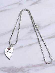 1套/2入組情侶時尚鑲嵌鑽石心形項鍊 - 彩色 - 查看 3