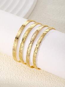 4pcs/Set Fashionable Metal Geometric Pattern Heart & Flower Open Cuff Bracelets - Gold - View 5