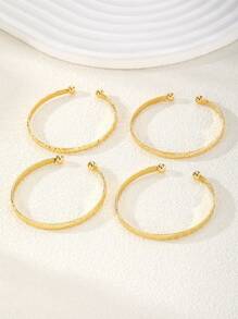 4pcs/Set Fashionable Metal Geometric Pattern Heart & Flower Open Cuff Bracelets - Gold - View 4