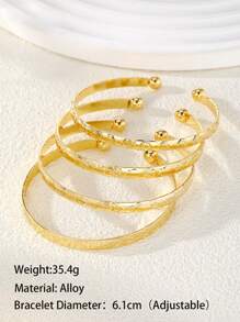 4pcs/Set Fashionable Metal Geometric Pattern Heart & Flower Open Cuff Bracelets - Gold - View 6