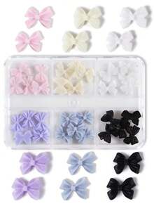 30pcs Cute Resin Bowknot & Rhinestone Nail Art Pendant Decoration, Suitable For Diy Korean Nail Art Design, Ladies' Nail Salon Products Nail Charms Nail Gems Nail Supplies - Multicolor - View 2