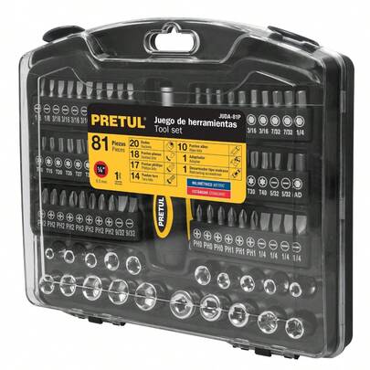 Juego de 81 herramientas 1/4" para mecánico, Pretul JUDA-81P